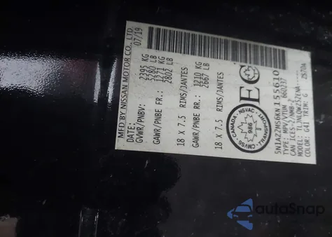 2019 Nissan Murano Platinum/S/Sl/Sv из США, поврежденный, VIN 5N1AZ2MS6KN155610